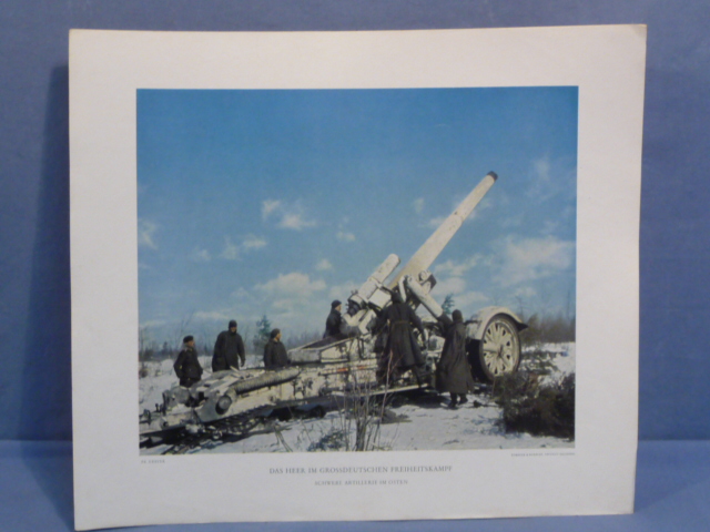 Original WWII German Military Themed Color Print, HEAVY ARTILLERY IN THE EAST