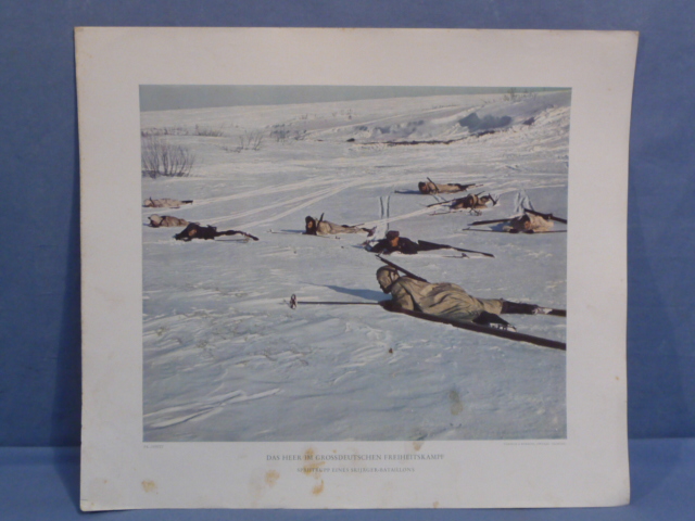 Original WWII German Military Themed Color Print, PATROL OF A SKIJ�GER BATTALION