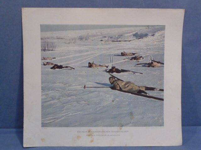 Original WWII German Military Themed Color Print, PATROL OF A SKIJGER BATTALION