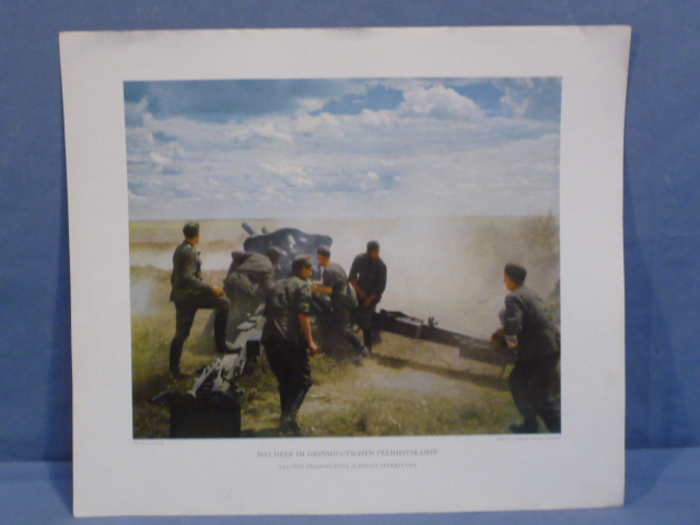 Original WWII German Military Themed Color Print, LIGHT FIELD HOWITZER SHOOTING