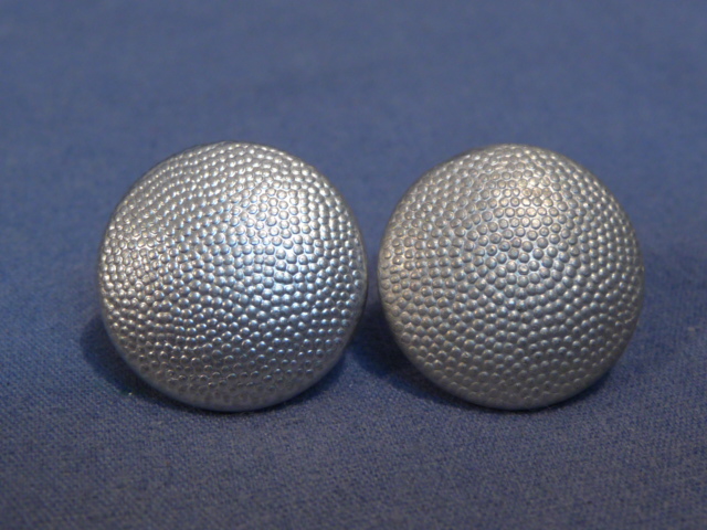 Original WWII German Pair of 16mm Pebbled Button, Silver