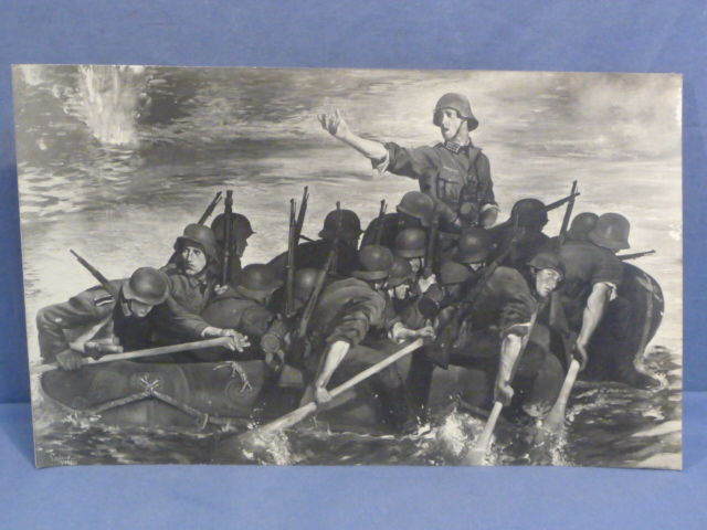 Original WWII German J�gers in Assault Boat Print of a Painting