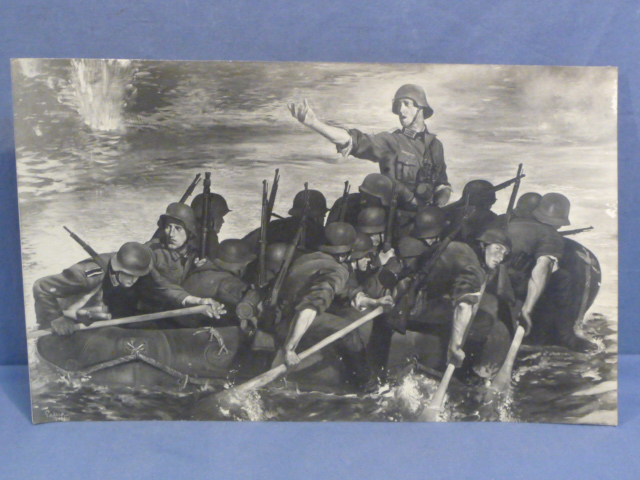 Original WWII German Jgers in Assault Boat Print of a Painting
