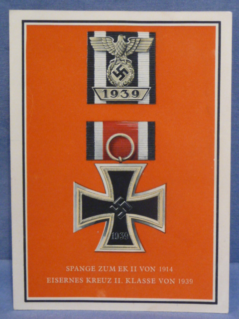 Original WWII German Medals Postcard, Spange to the Iron Cross 2nd Class