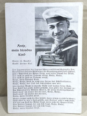 Original WWII German Military Song Postcard, Antje, My Blond Child