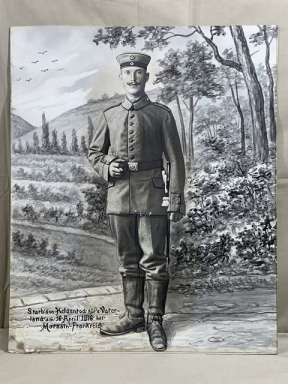Original WWI German Watercolor Painting of an Army Soldier, Print and Painting