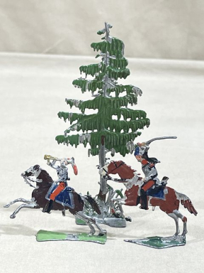 Original WWI German Set of 3 Lead Flats, Horse Soldiers and Tree