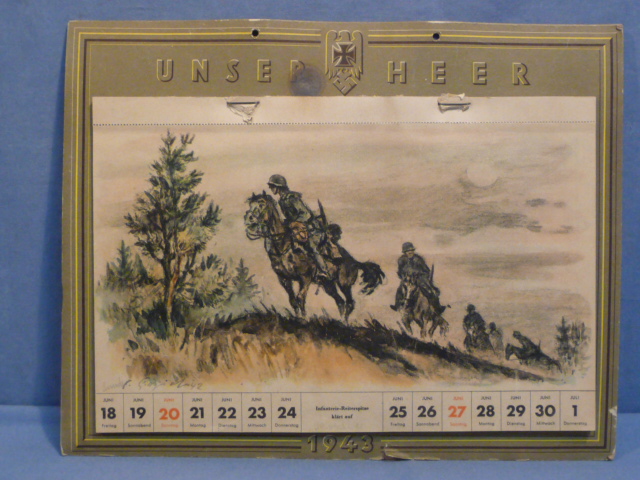 Original WWII German UNSER HEER (Our Army) 1943 Wall Calendar