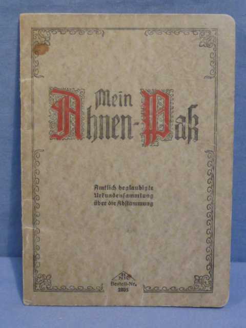 Original Nazi Era German Ahnen-Pa (Family Tree) Book