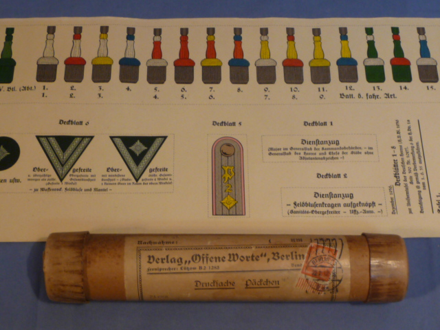 Original Pre-WWII German Official Insignia & Troddel Chart with Mailing Tube