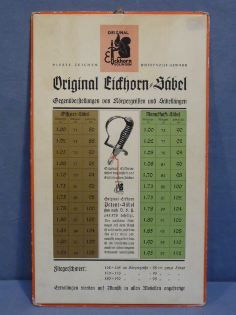 Original Nazi Era German Original Eickhorn Sabers Advertising Board