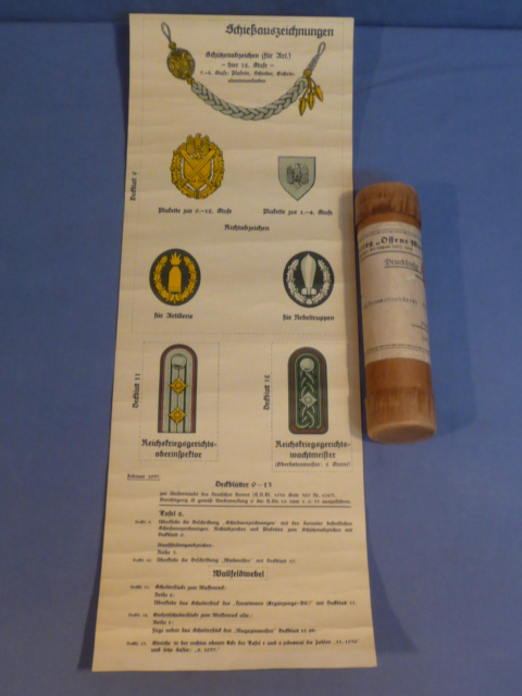 Original Pre-WWII German Official Insignia Specifications Chart with Mailing Tube