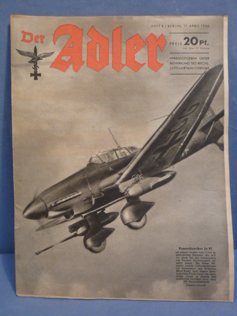 Original WWII German Luftwaffe Magazine Der Adler, April 1944