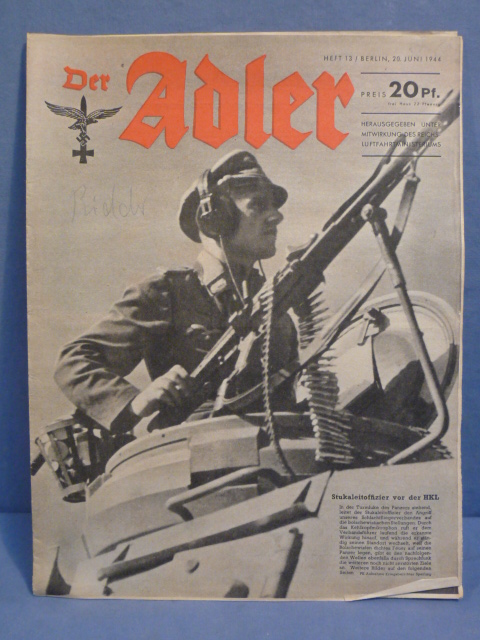 Original WWII German Luftwaffe Magazine Der Adler, June 1944