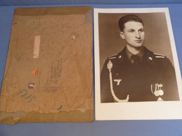 Original Nazi Era German PANZER Soldier's Photograph on Backing w/Original Mailing Envelope