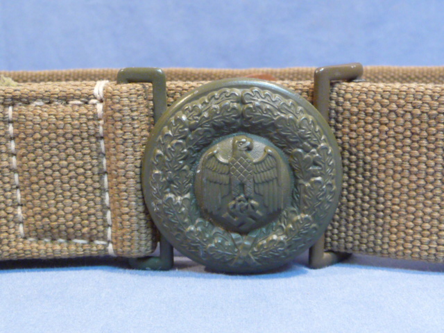 Original WWII German Heer (Army) Tropical Officer's Belt and Buckle, UNISSUED SIZE 100