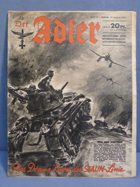 Original WWII German Luftwaffe Magazine Der Adler, August 1941