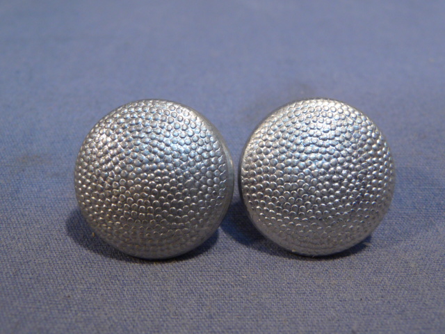 Original WWII German Pair of 16mm Pebbled Button, Silver