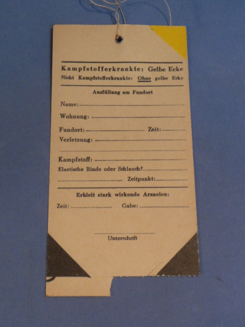 Original WWII German Medical Tag for Wounded Person