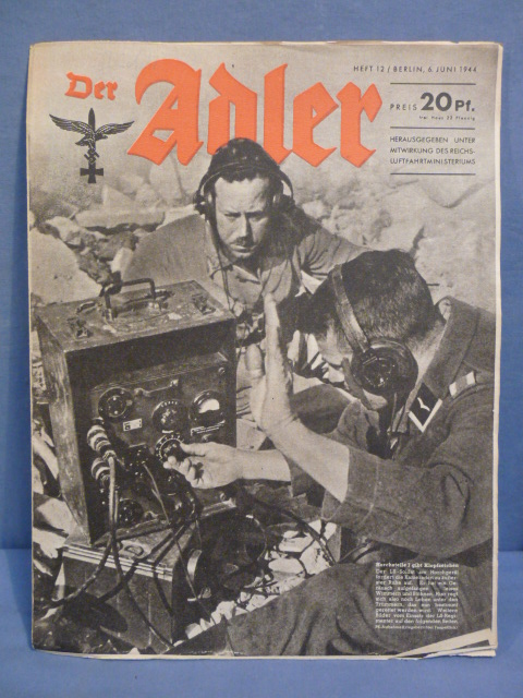Original WWII German Luftwaffe Magazine Der Adler, June 1944