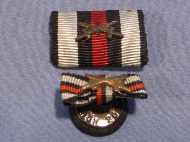 Original WWII German Ribbon Bar & Button Hole Ribbon Set, Combatant's Honor Cross 1914-1918
