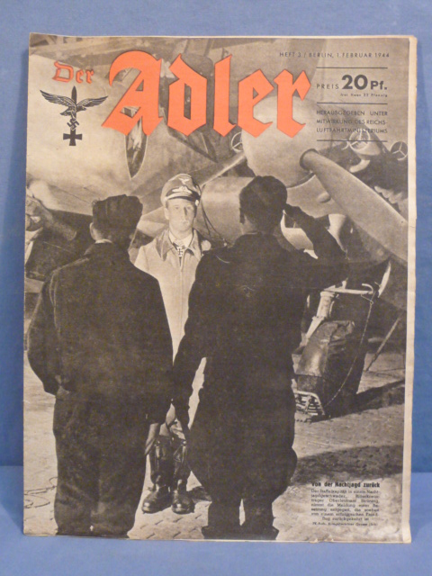 Original WWII German Luftwaffe Magazine Der Adler, February 1944