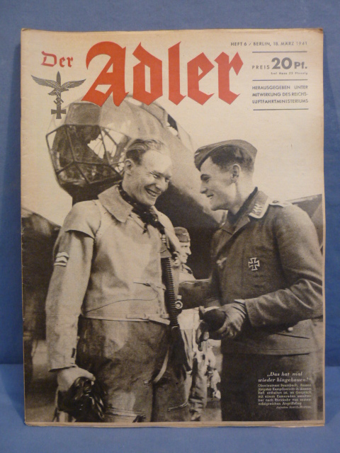 Original WWII German Luftwaffe Magazine Der Adler, March 1941
