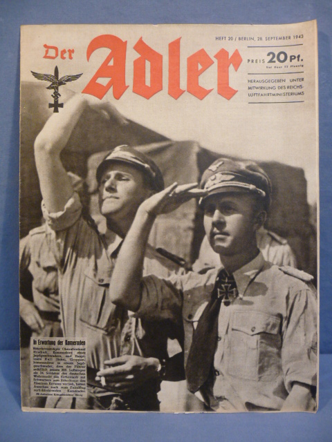 Original WWII German Luftwaffe Magazine Der Adler, September 1943