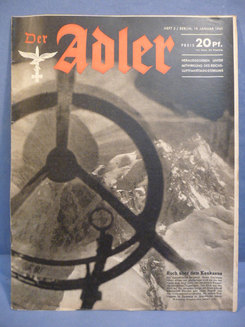 Original WWII German Luftwaffe Magazine Der Adler, January 1943