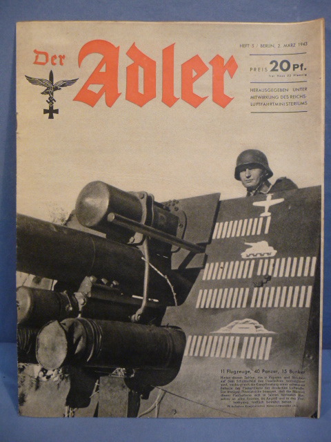 Original WWII German Luftwaffe Magazine Der Adler, March 1943