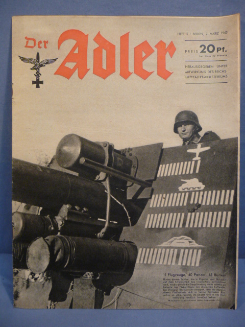 Original WWII German Luftwaffe Magazine Der Adler, March 1943