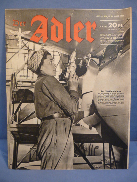 Original WWII German Luftwaffe Magazine Der Adler, March 1943