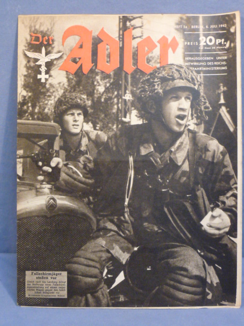 Original WWII German Luftwaffe Magazine Der Adler, July 1943 Fallschirmj�ger!