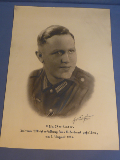 Original WWII German Print of a Fallen Soldier w/Handwritten Lettering