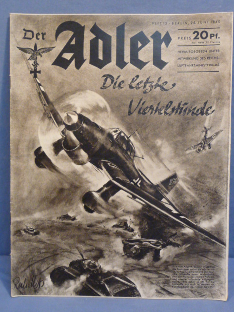 Original WWII German Luftwaffe Magazine Der Adler, June 1940