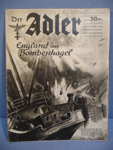 Original WWII German Luftwaffe Magazine Der Adler, September 1940