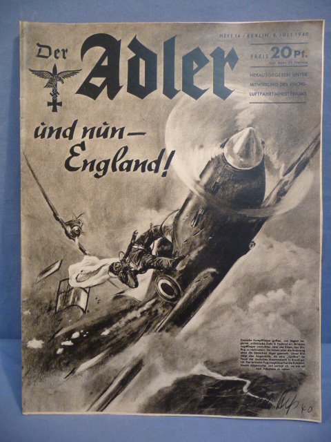 Original WWII German Luftwaffe Magazine Der Adler, July 1940
