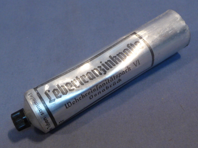 Original WWII German Medical Item, Unfilled Lebertranzinkpaste Metal Tube (Silver)