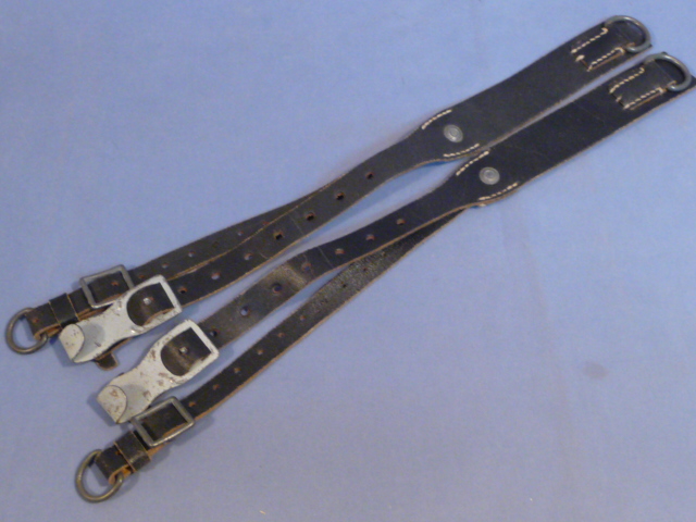 Original WWII German Leather Rucksack Shoulder Straps, Modified Y-Straps