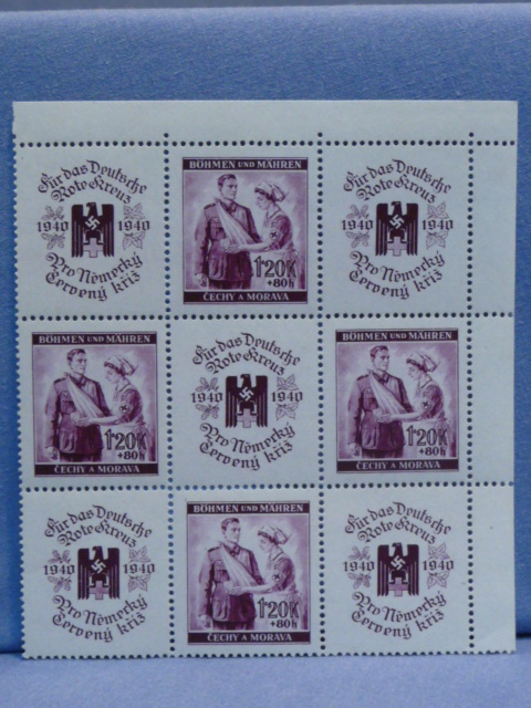 Original WWII German Red Cross Themed Postage Stamp Set, 9 Stamps (Red)