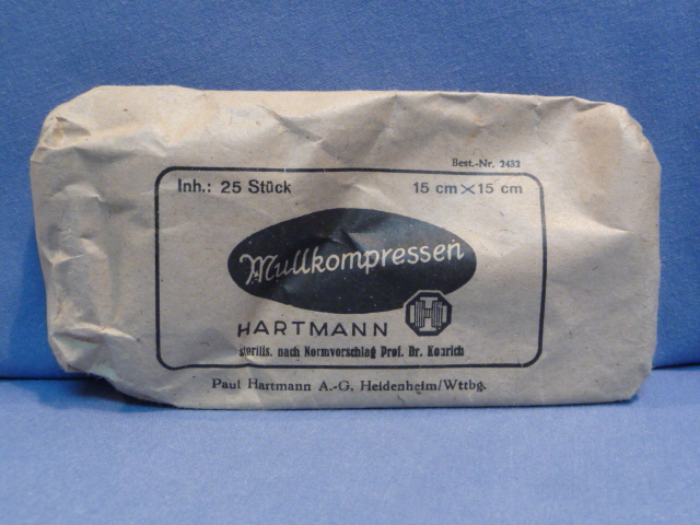 Original WWII German Medical Kit Packet of Gauze Compresses, Mullkompressen