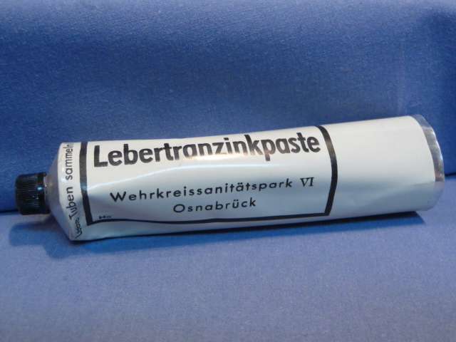Original WWII German Medical Item, Unfilled Lebertranzinkpaste Metal Tube (Tan)