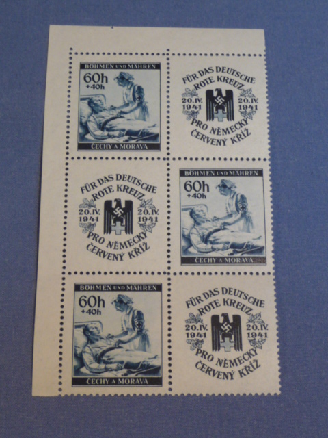Original WWII German Red Cross Themed Postage Stamp Set, 6 Stamps (Blue)