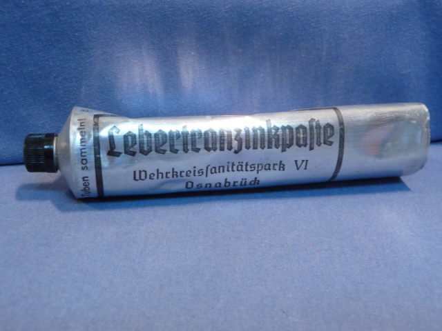 Original WWII German Medical Item, Unfilled Lebertranzinkpaste Metal Tube (Silver)