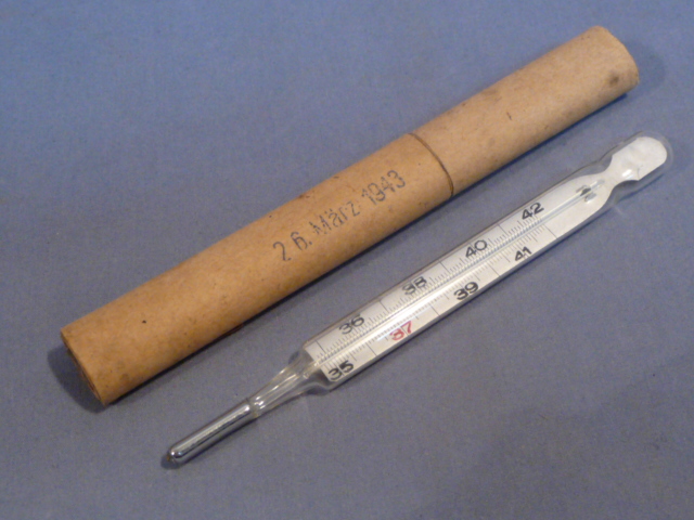 Original WWII German Medical Item, Thermometer in 1943 Date Cardboard Case
