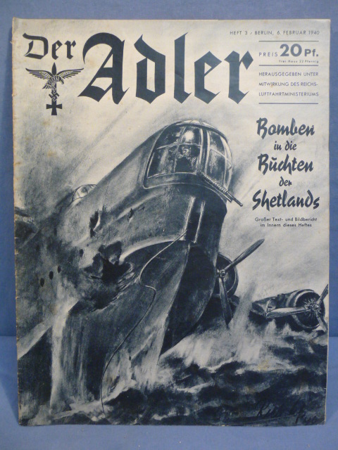 Original WWII German Luftwaffe Magazine Der Adler, February 1940