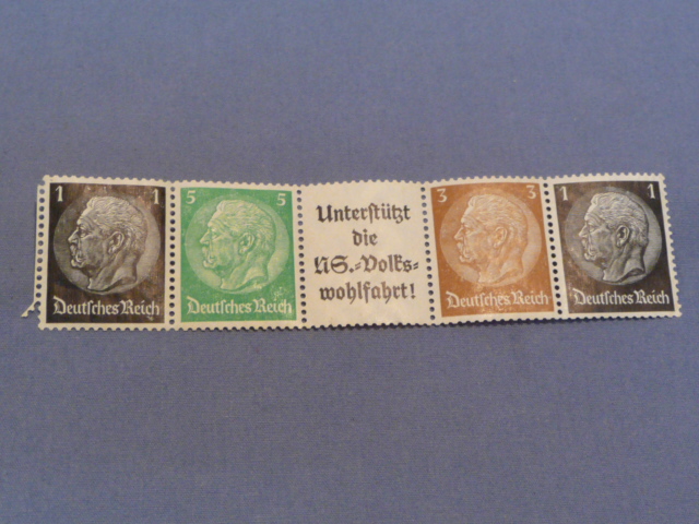 Original Nazi Era German Set of 4 Hindenburg Stamps, Supported by the NS Peoples Welfare