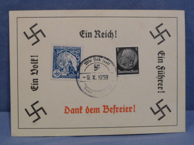Original 1938 German Commemorative Stamp Card, One People! One Reich! One Leader!