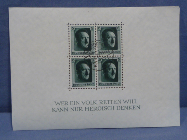 Original 1937 German Commemorative Stamp Sheet, THINK HEROICALLY