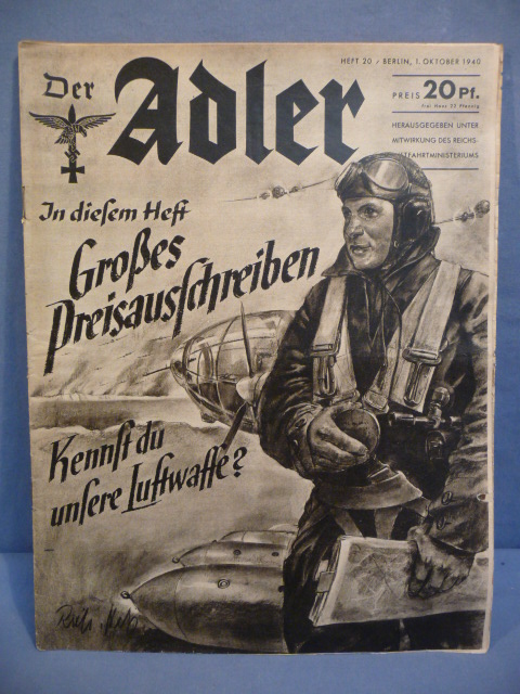 Original WWII German Luftwaffe Magazine Der Adler, October 1940